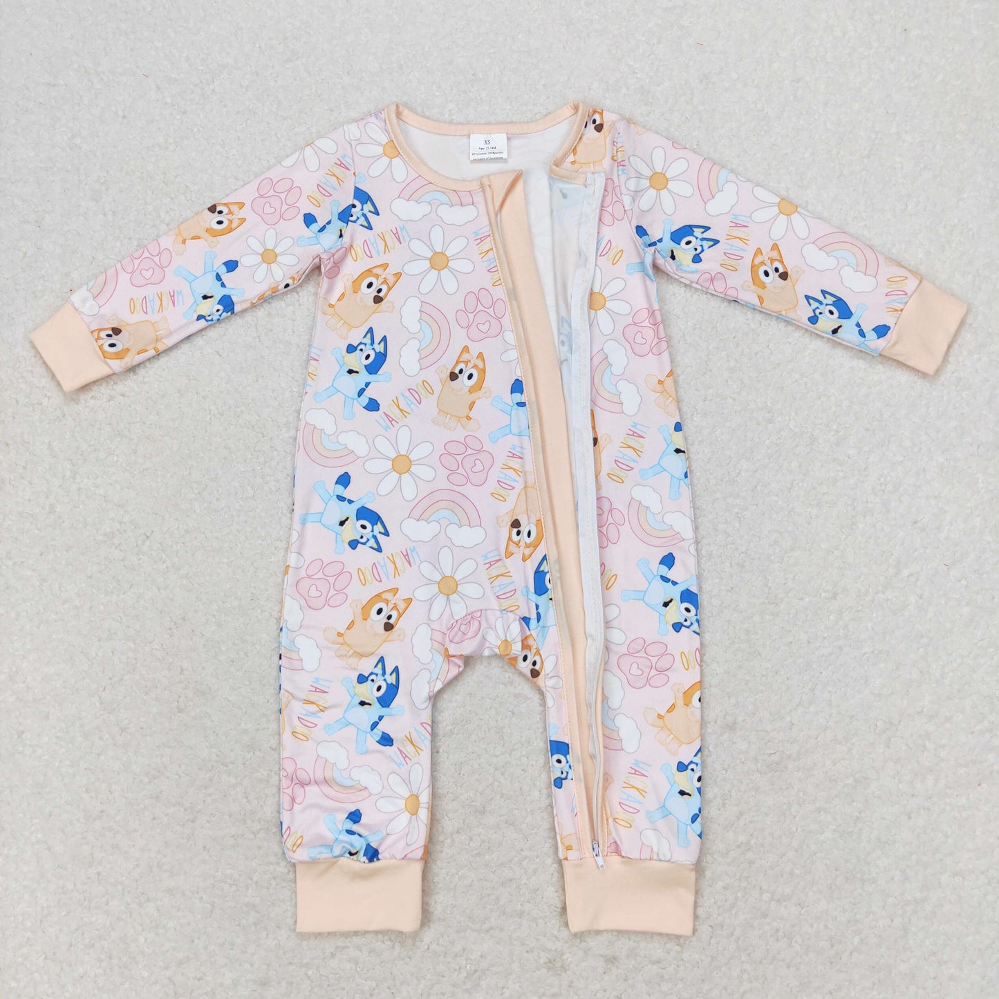 rts no moq LR0976 Bluey rainbow flower pink zipper long-sleeved jumpsuit