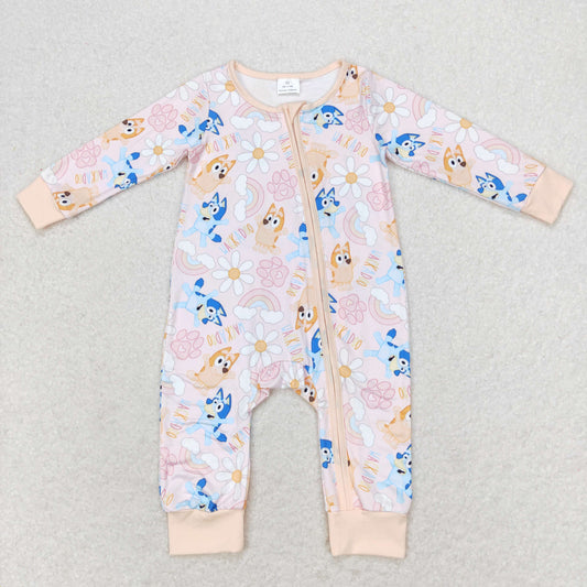 rts no moq LR0976 Bluey rainbow flower pink zipper long-sleeved jumpsuit