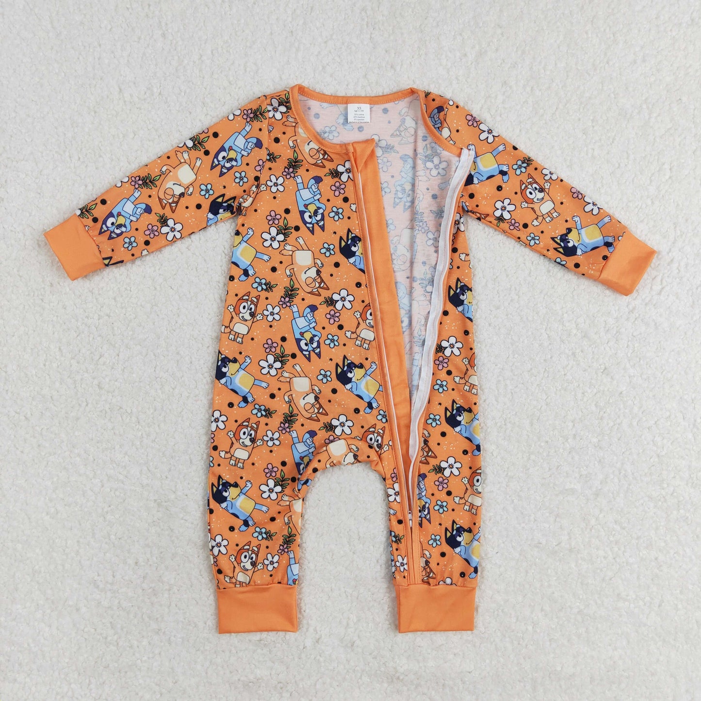 bamboo rts no moq LR0982 bluey modal flower orange zipper long sleeve jumpsuit