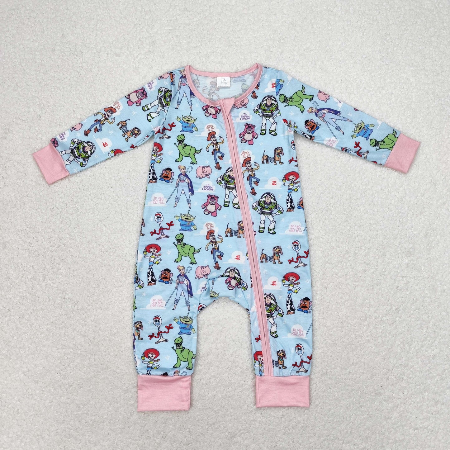 bamboo rts no moq LR0987 Modal Toy Story blue and pink zipper long-sleeved jumpsuit