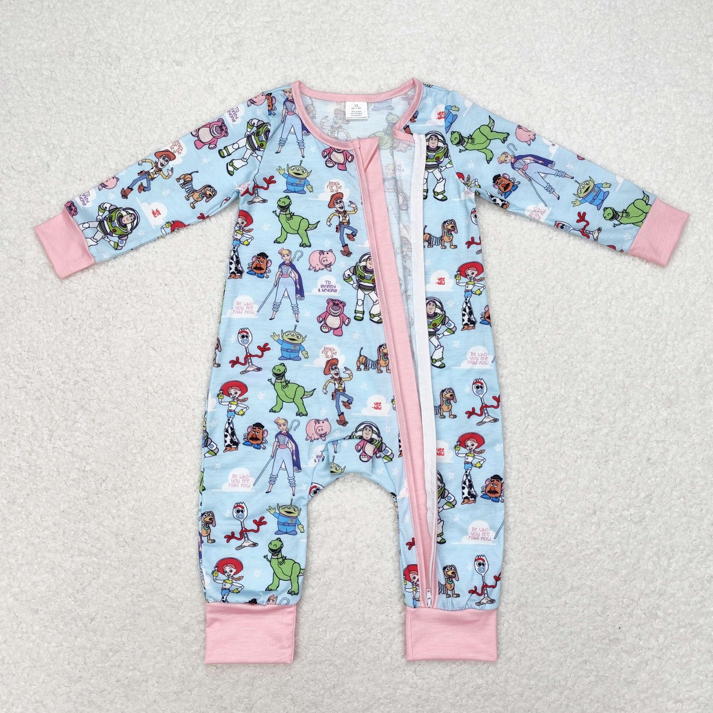 bamboo rts no moq LR0987 Modal Toy Story blue and pink zipper long-sleeved jumpsuit