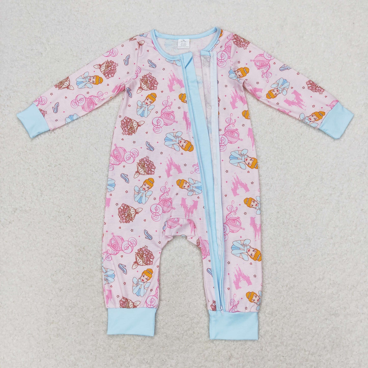 bamboo rts no moq LR0990 Modal Disney princess castle powder blue zipper long-sleeved bodysuit