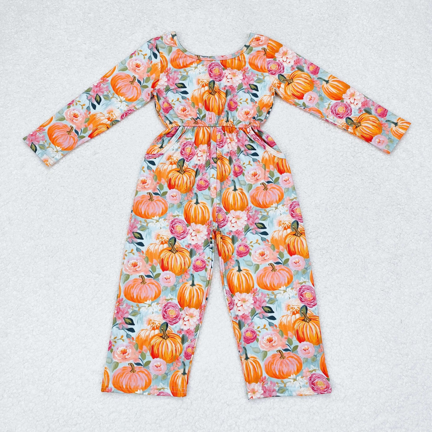 rts no moq LR1060 Pumpkin flower long-sleeved jumpsuit