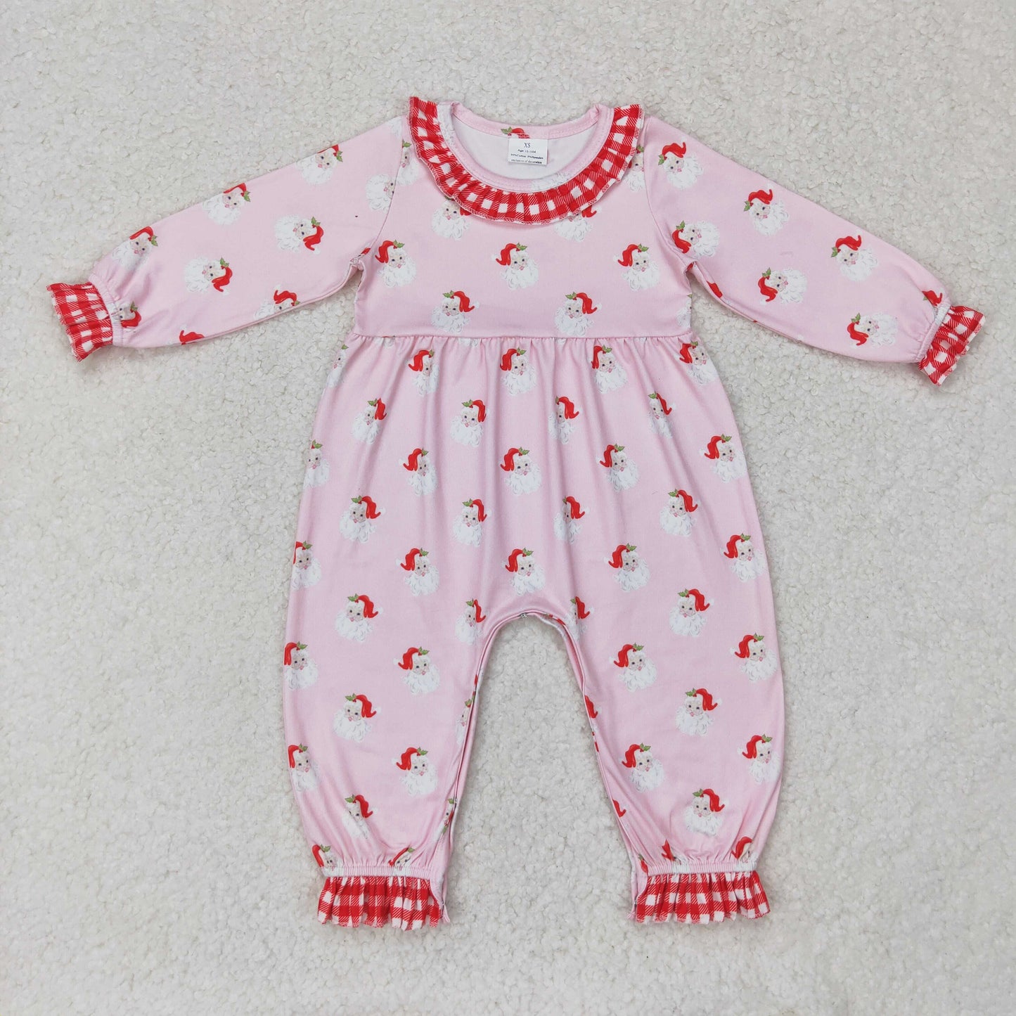 rts no moq LR1068 Santa Claus red plaid lace pink long-sleeved jumpsuit