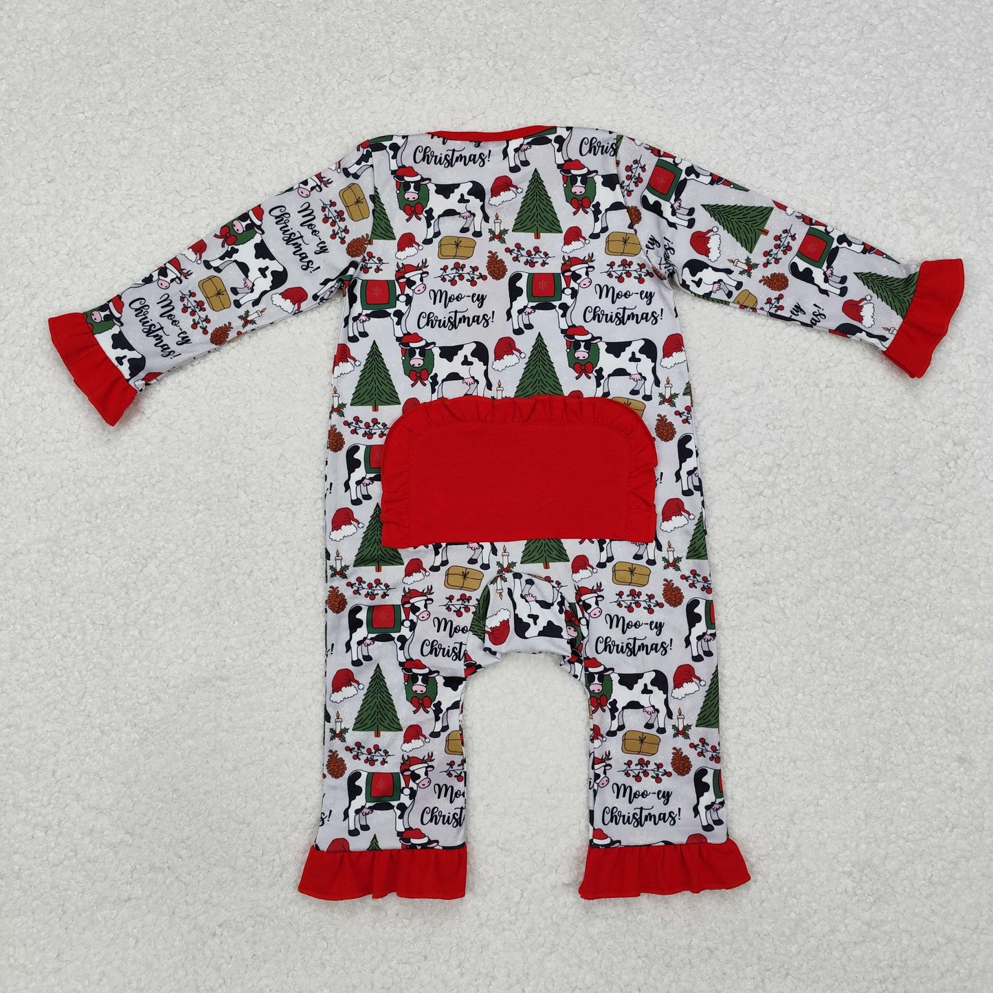 RTS NO MOQ ETA 5/7days arrived LR1074 Christmas tree cow gray red lace zipper long sleeve jumpsuit