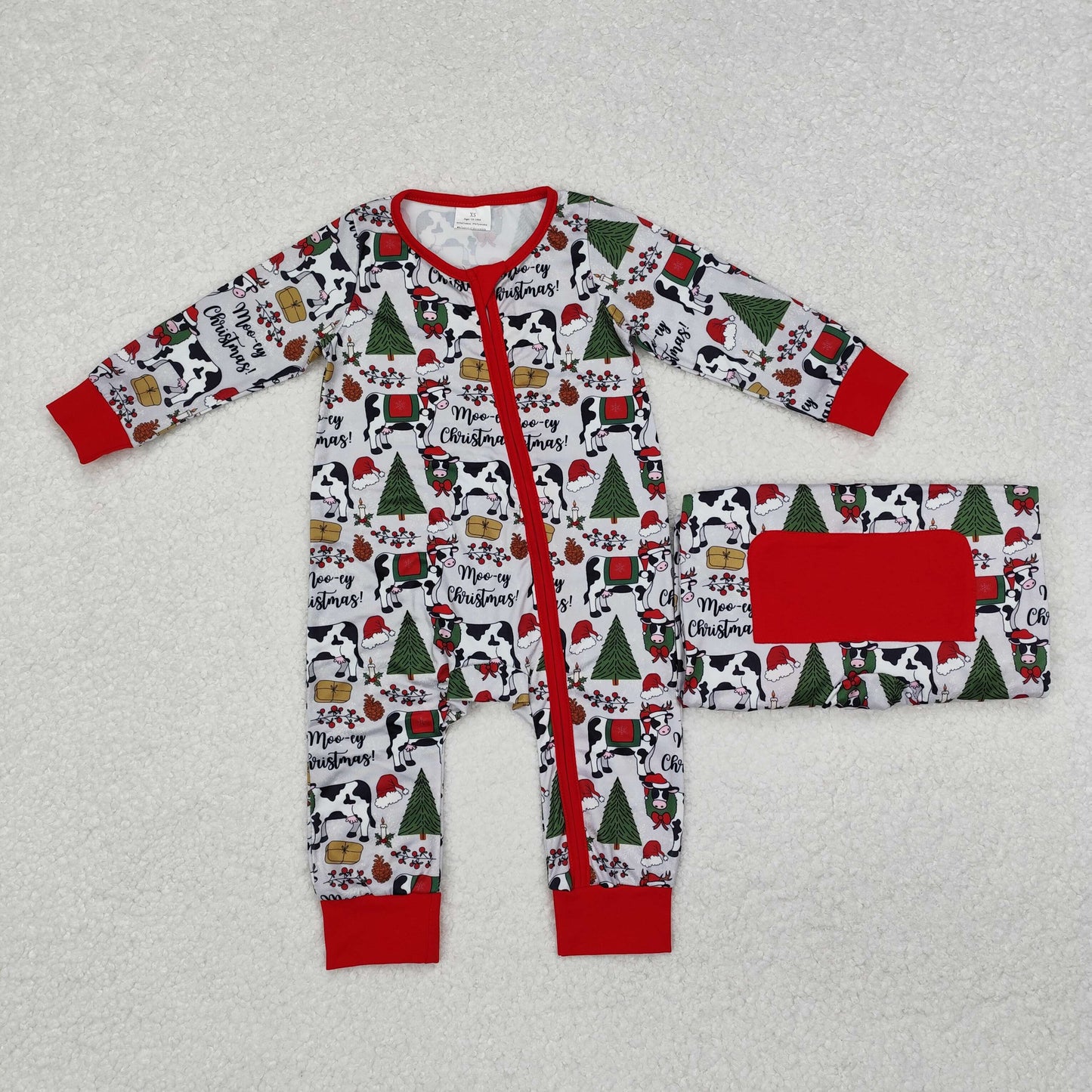 RTS NO MOQ ETA 5/7days arrived LR1075 Christmas tree cow gray and red zipper long sleeve jumpsuit