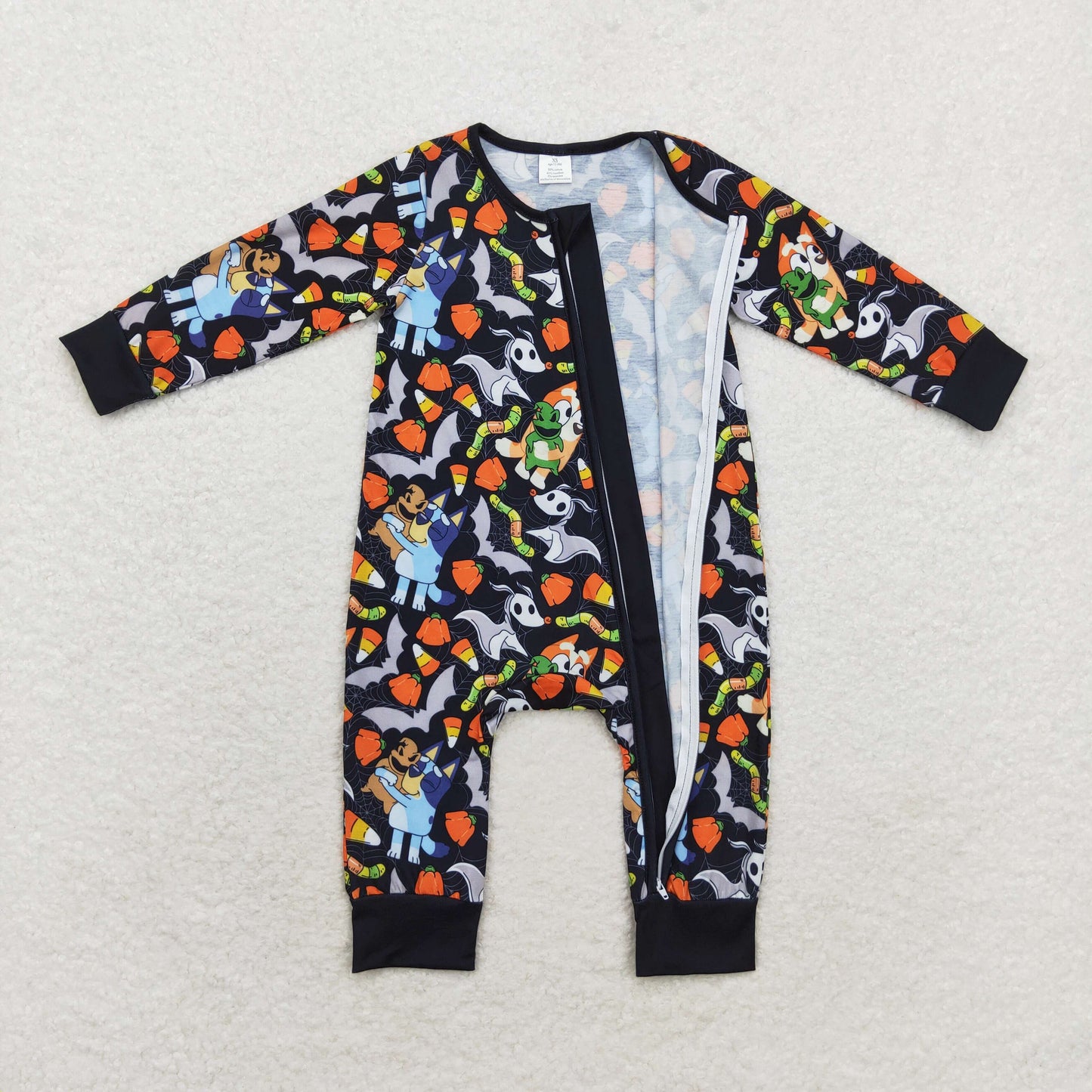 bamboo rts no moq LR1077 bluey modal Halloween candy bat black zipper long sleeve onesie