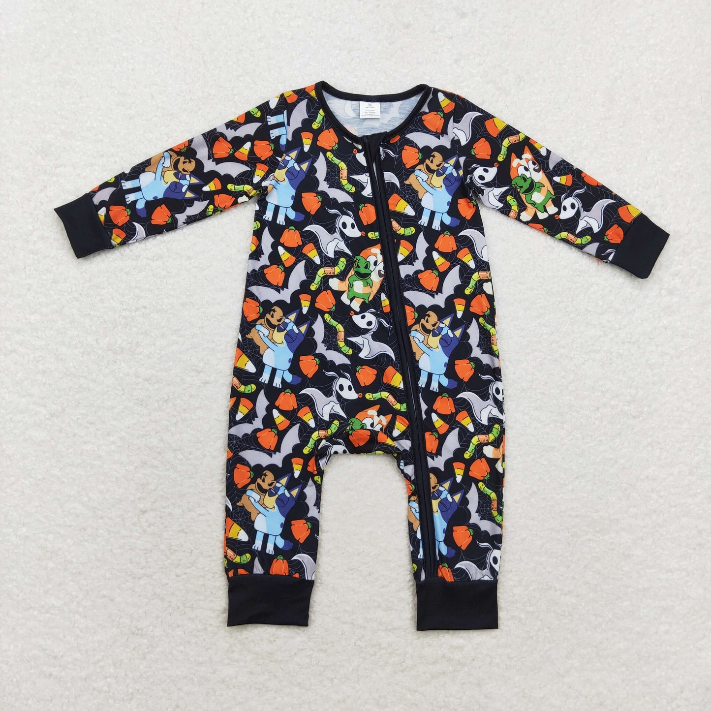 bamboo rts no moq LR1077 bluey modal Halloween candy bat black zipper long sleeve onesie