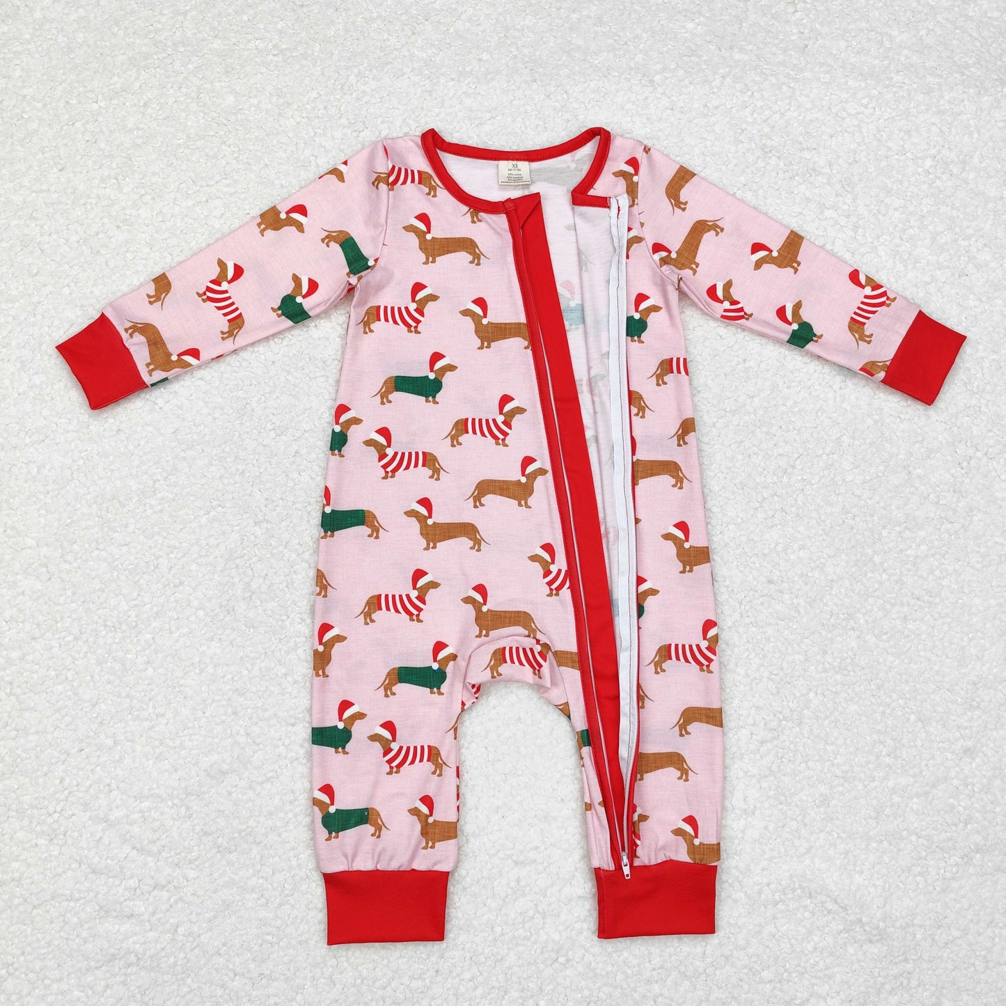 bamboo rts no moq LR1081 Modal Christmas hat puppy pink zippered long-sleeved jumpsuit