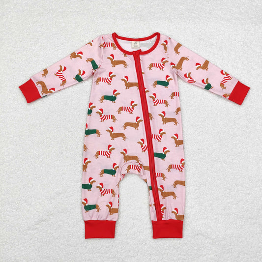 bamboo rts no moq LR1081 Modal Christmas hat puppy pink zippered long-sleeved jumpsuit