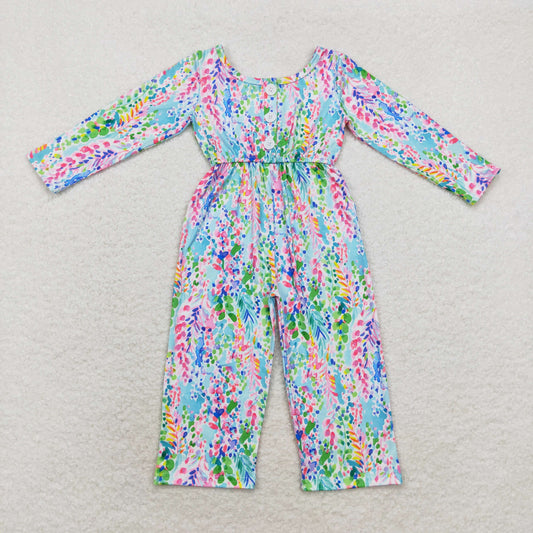 rts no moq LR1141 purple-green vine flower pocket long-sleeved jumpsuit