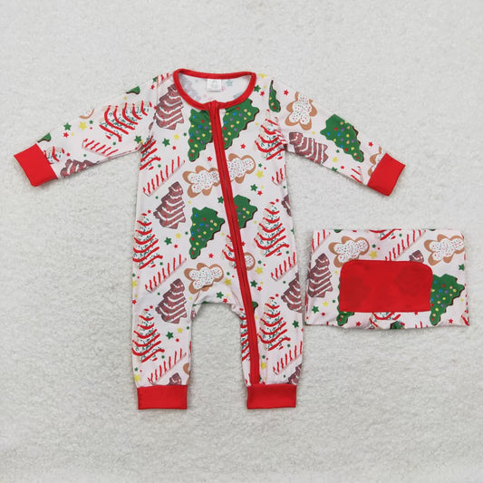 bamboo rts no moq LR1150 Modal Christmas tree cookie gingerbread man zipper long sleeve jumpsuit