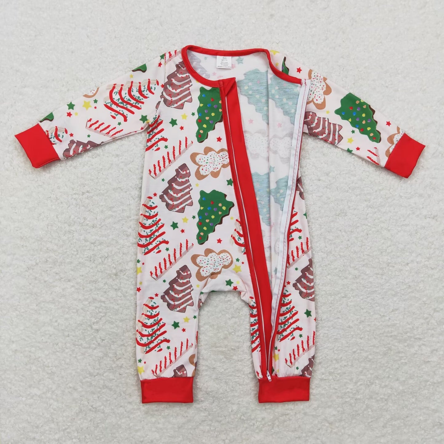 bamboo rts no moq LR1150 Modal Christmas tree cookie gingerbread man zipper long sleeve jumpsuit