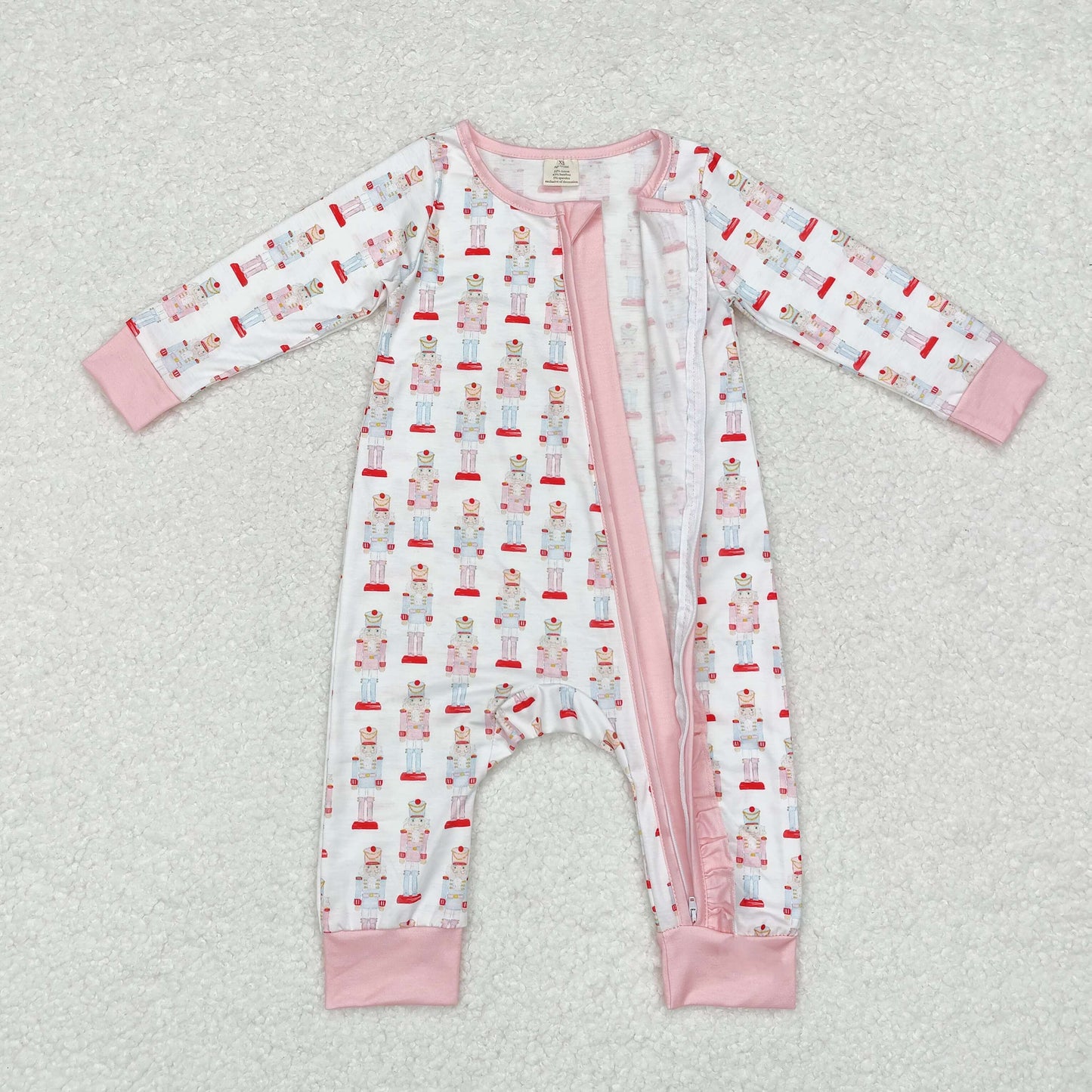 bamboo rts no moq LR1185 Modal Christmas cartoon nutcracker pink and white zipper long-sleeved jumpsuit