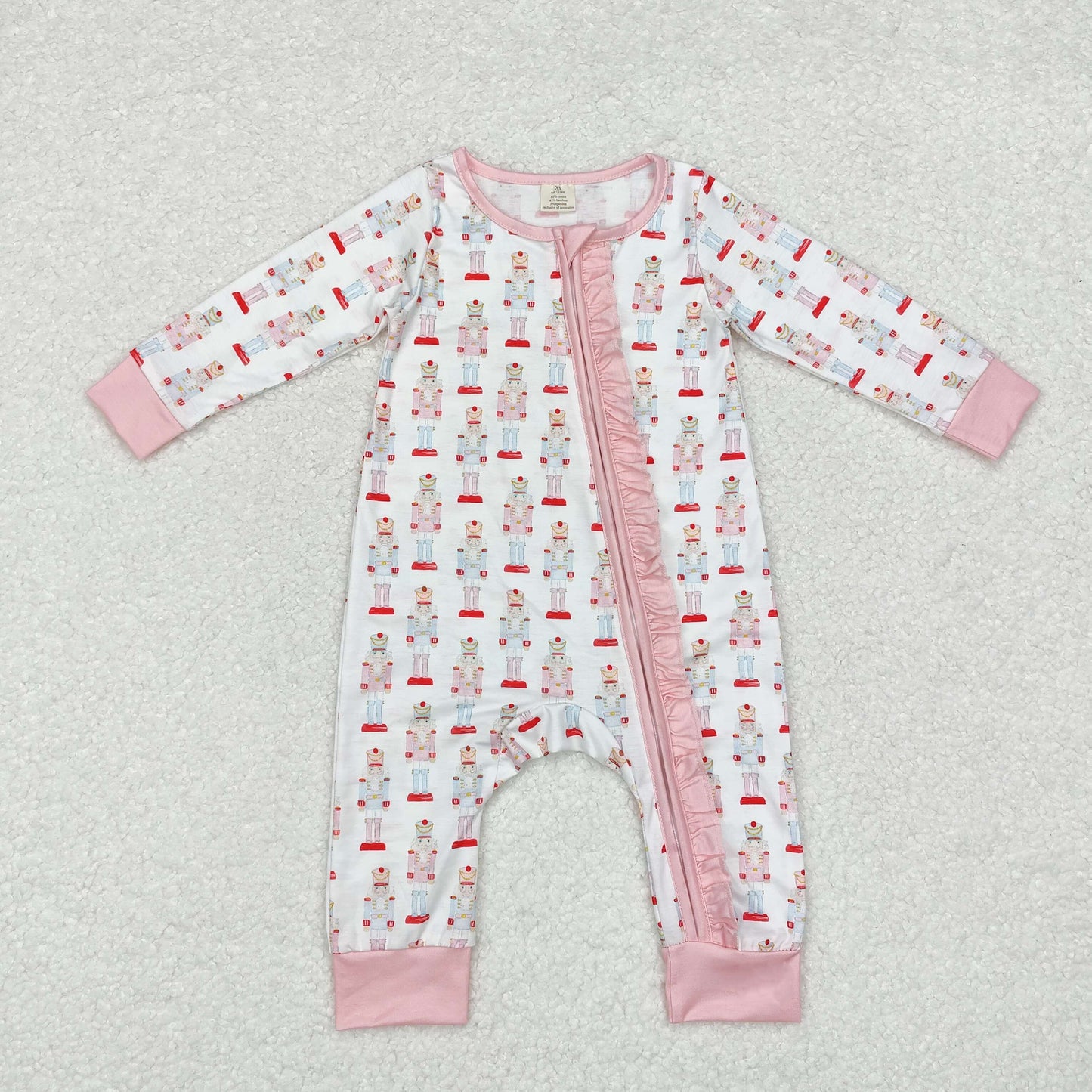 bamboo rts no moq LR1185 Modal Christmas cartoon nutcracker pink and white zipper long-sleeved jumpsuit