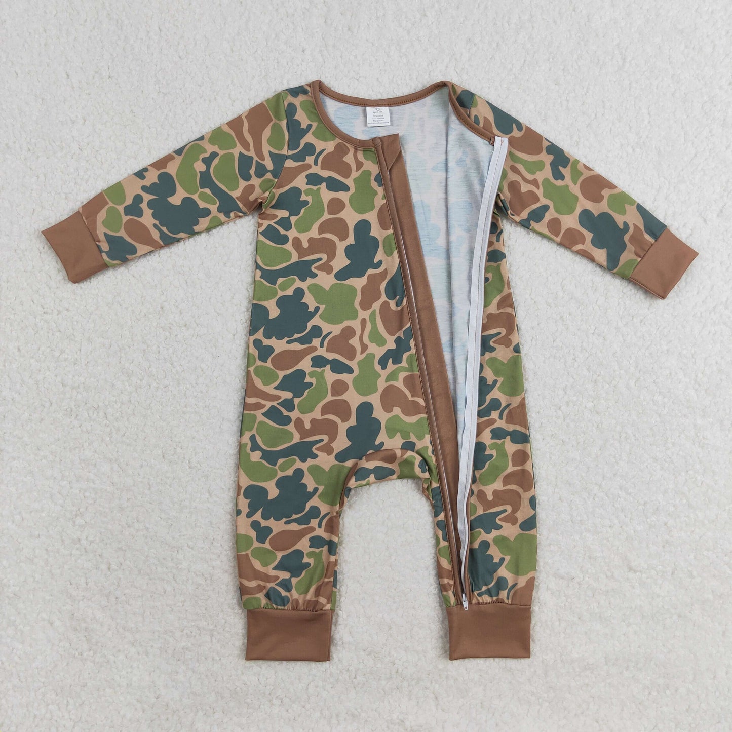 bamboo rts no moq LR1203 Modal Brown Green Camouflage Zipper Long Sleeve Bodysuit