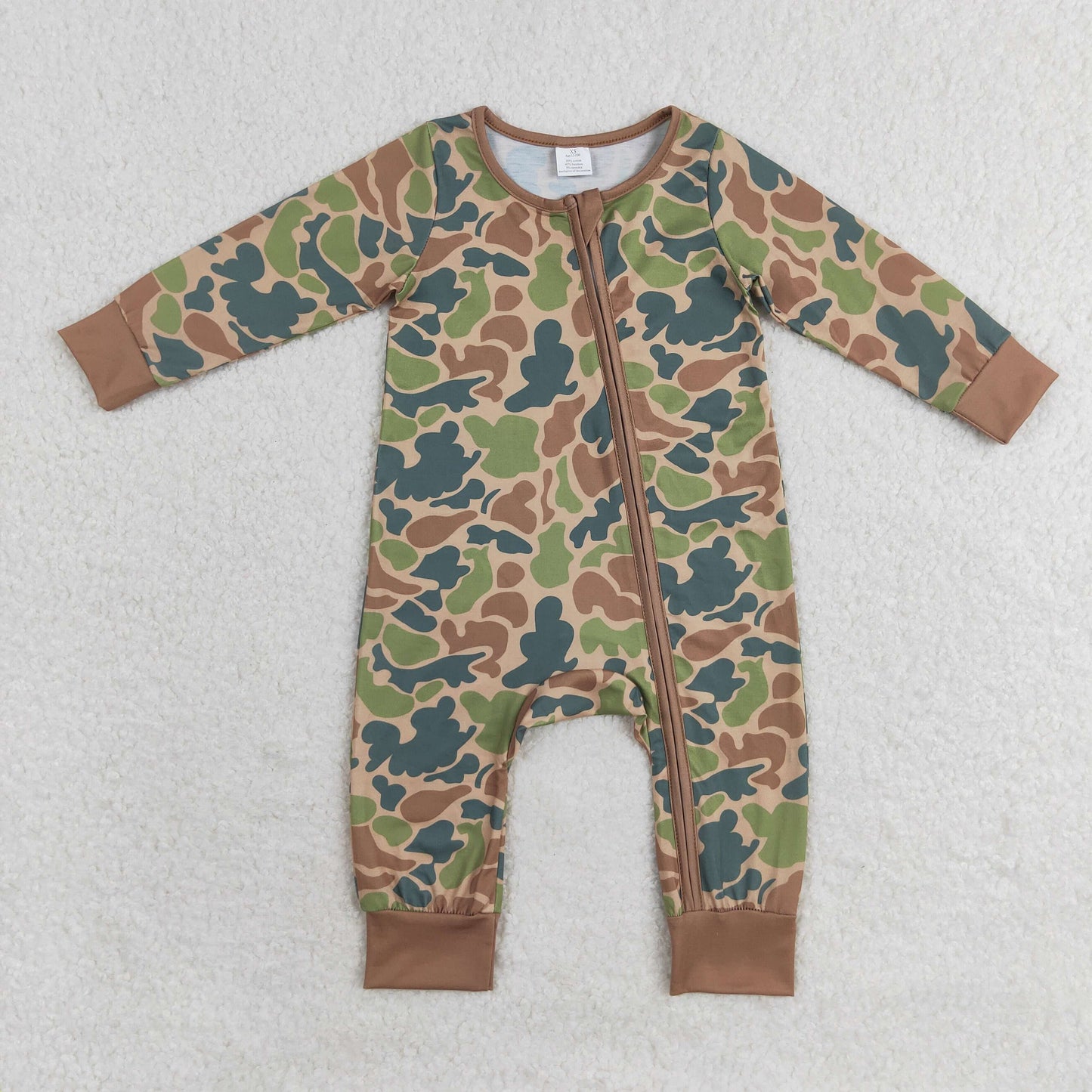 bamboo rts no moq LR1203 Modal Brown Green Camouflage Zipper Long Sleeve Bodysuit