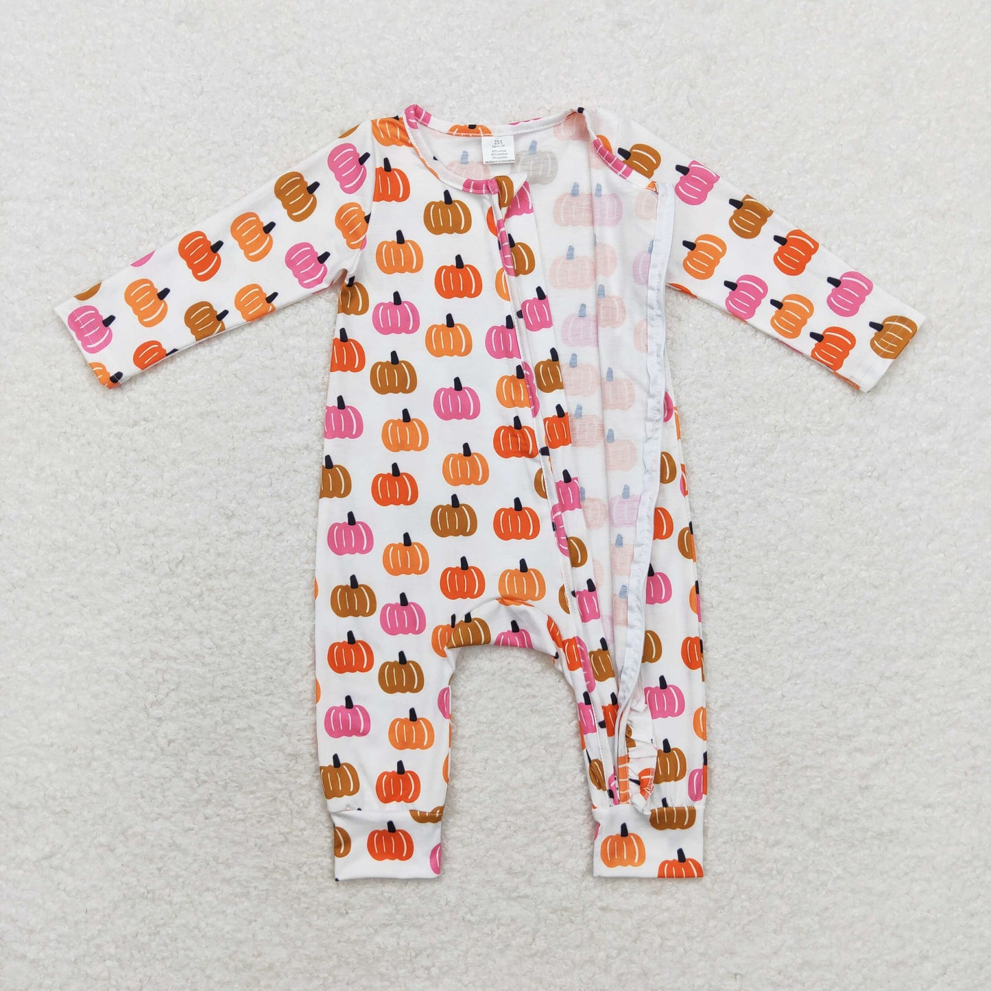 bamboo rts no moq LR1219 Modal girls colorful pumpkin zipper long-sleeved jumpsuit