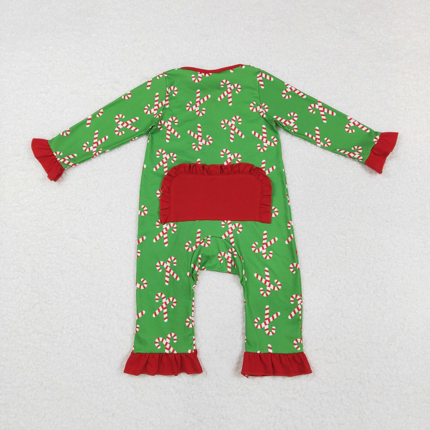 RTS NO MOQ ETA 5/7days arrived LR1236 Santa Claus cane red lace green zipper long-sleeved jumpsuit