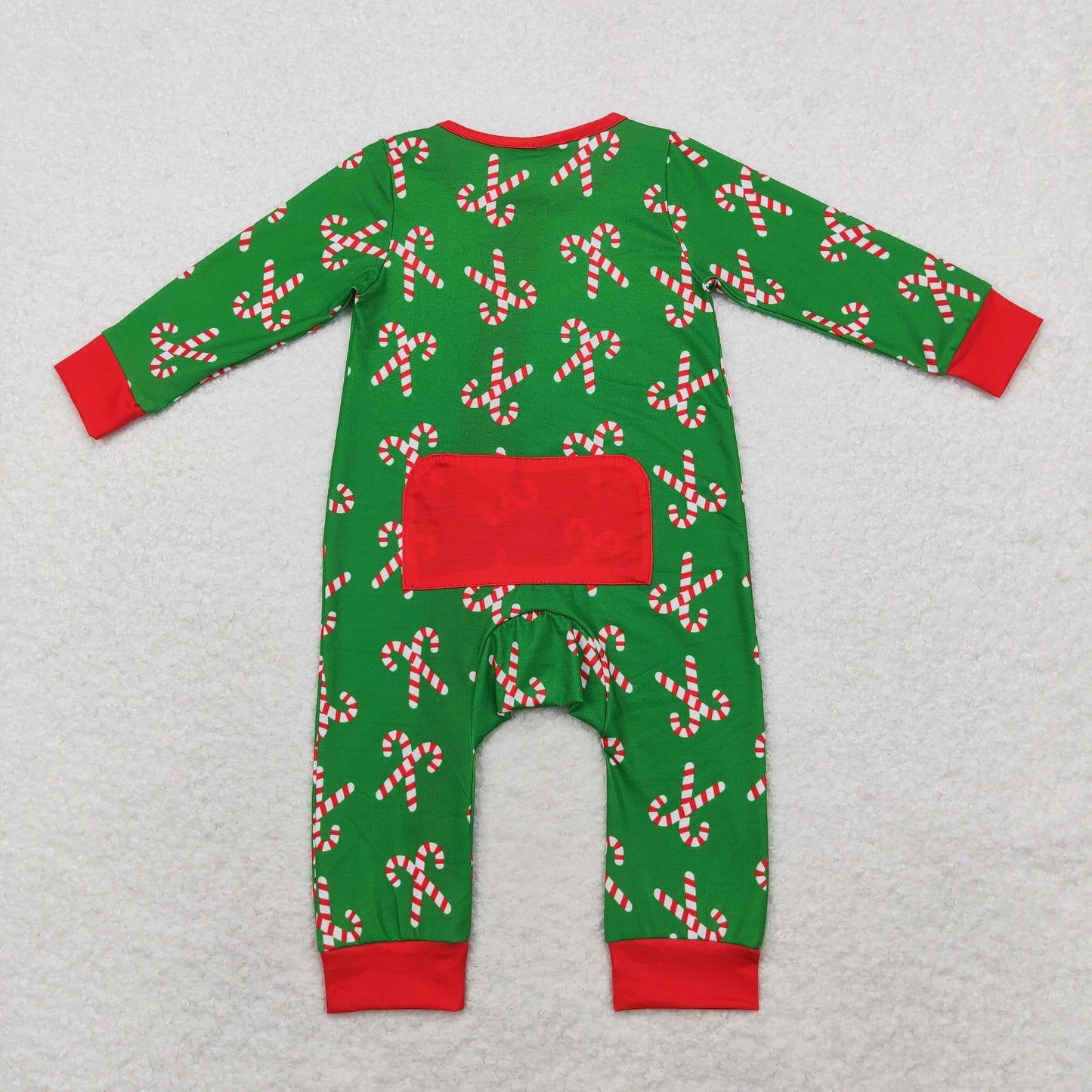 bamboo rts no moq LR1237 Modal Santa Claus Cane Red Edge Green Zipper Long Sleeve Bodysuit