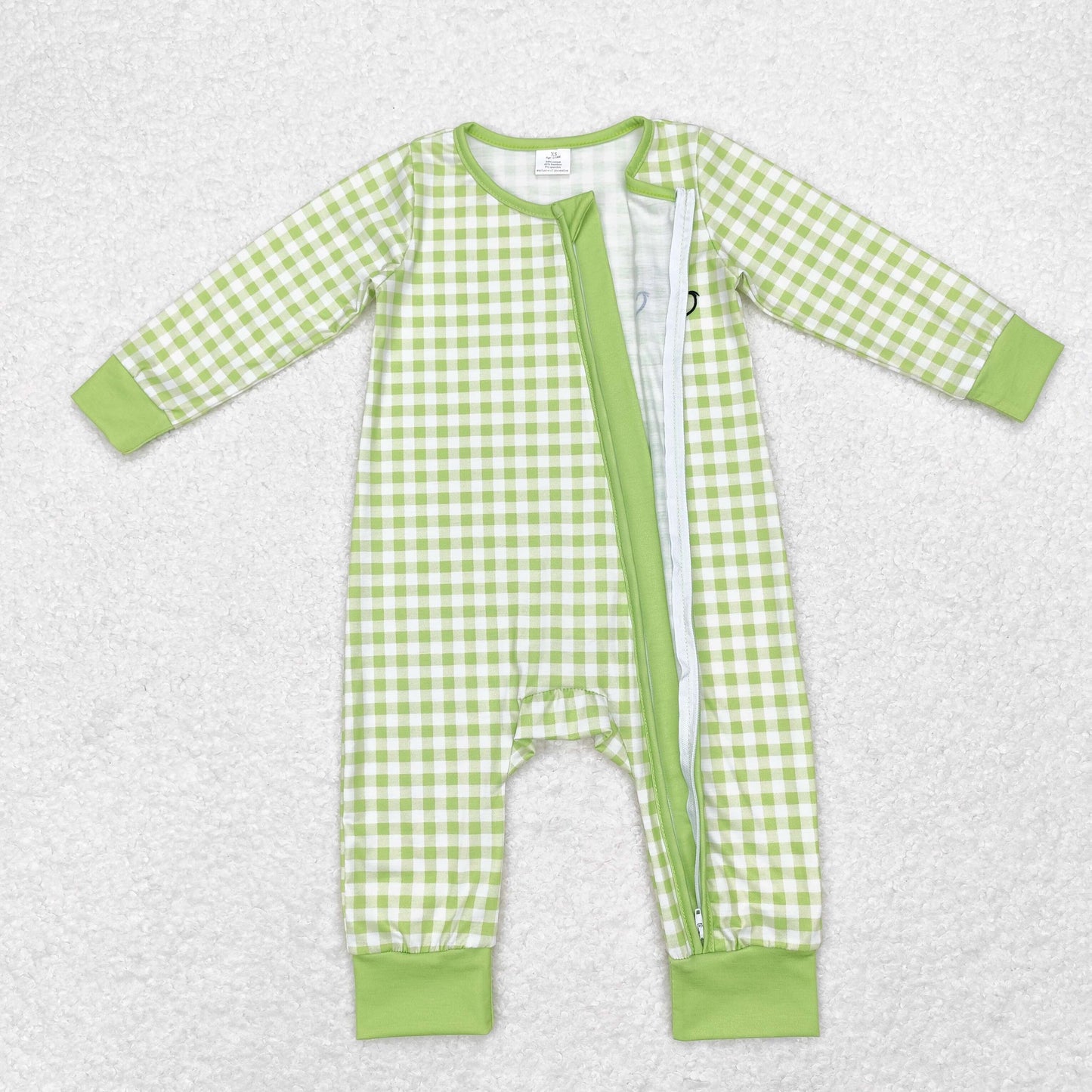 bamboo rts no moq LR1251 Grinch Modal smiley green plaid zipper long-sleeved jumpsuit