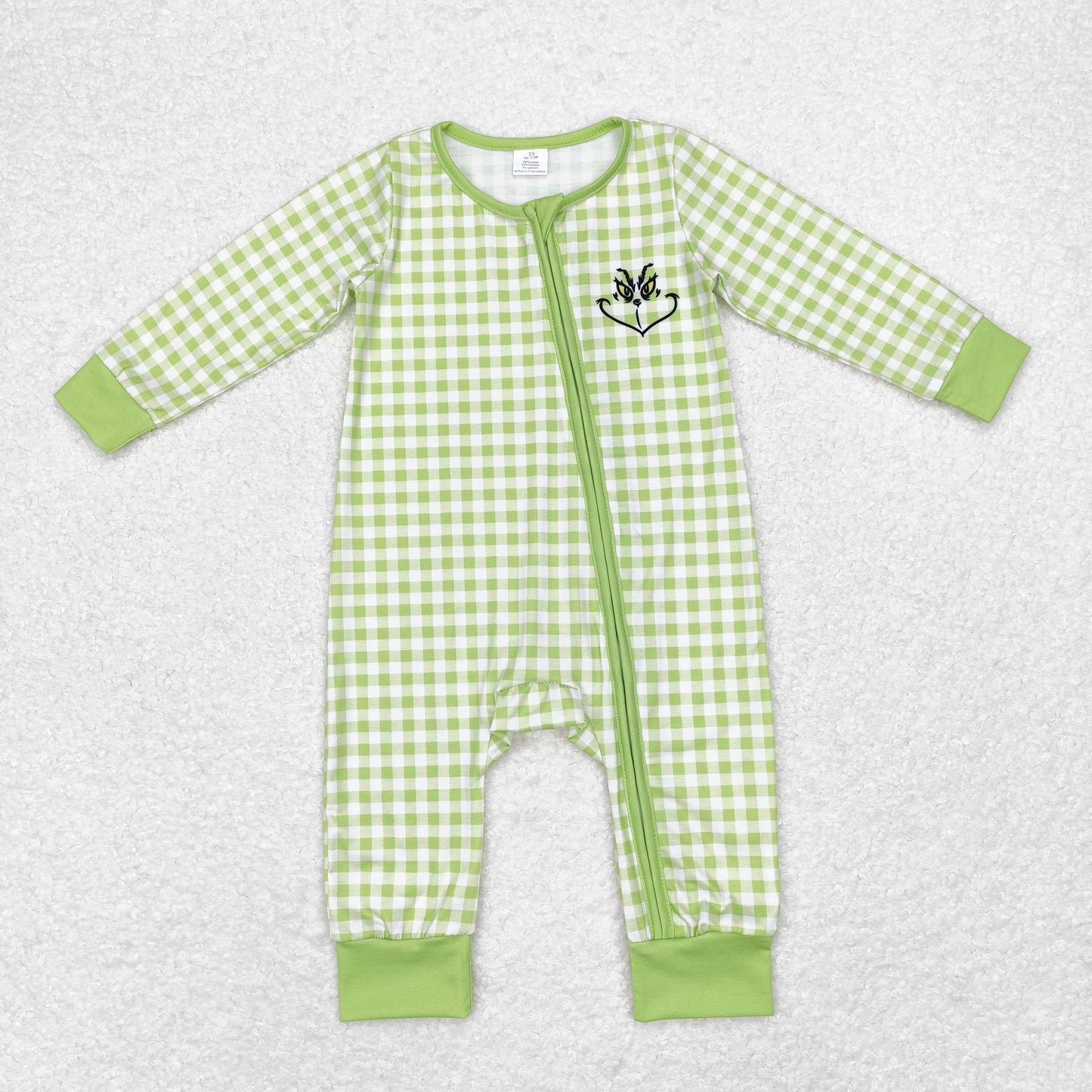 bamboo rts no moq LR1251 Grinch Modal smiley green plaid zipper long-sleeved jumpsuit