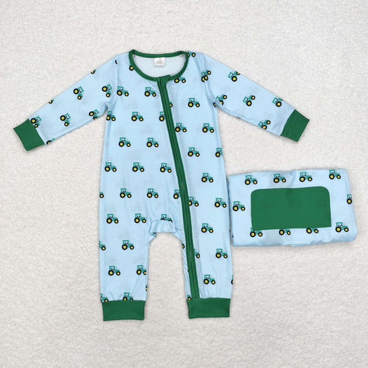 bamboo rts no moq LR1253 Modal Tractor Blue Green Zipper Long Sleeve Bodysuit