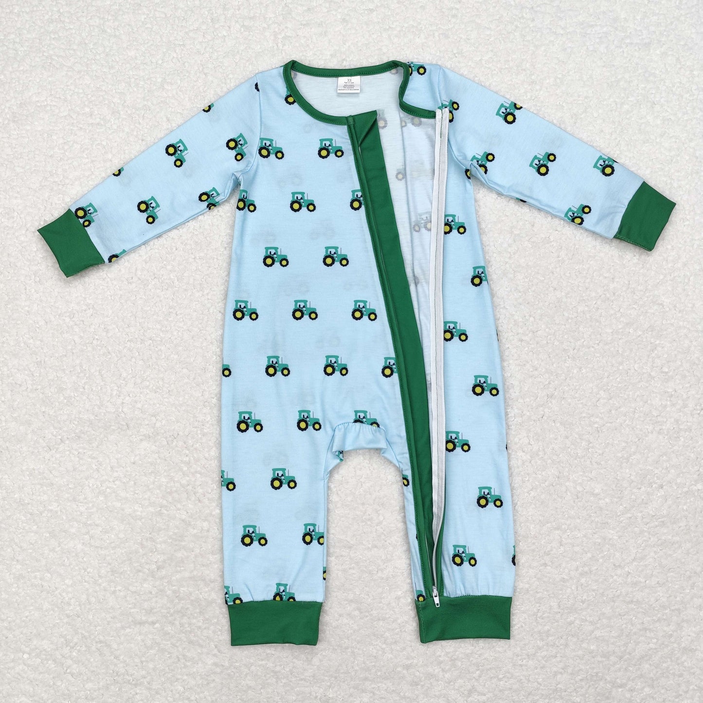 bamboo rts no moq LR1253 Modal Tractor Blue Green Zipper Long Sleeve Bodysuit