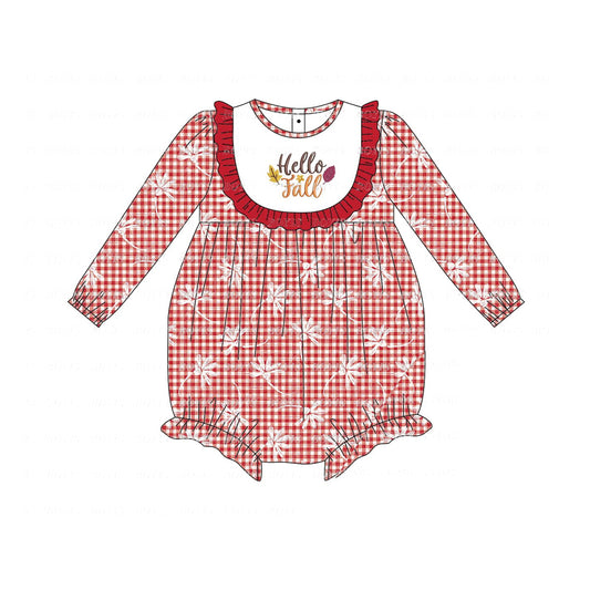 no moq sales LR1289 baby girls clothes red grid long Sleeve Romper-2024.7.16
