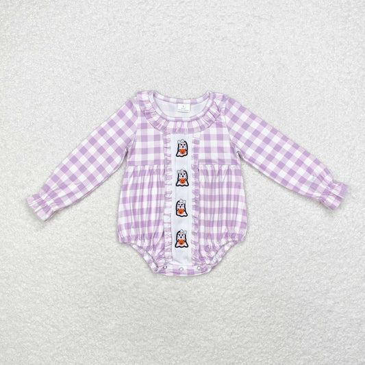 rts no moq LR1299 Embroidered ghost pumpkin purple plaid long sleeve jumpsuit