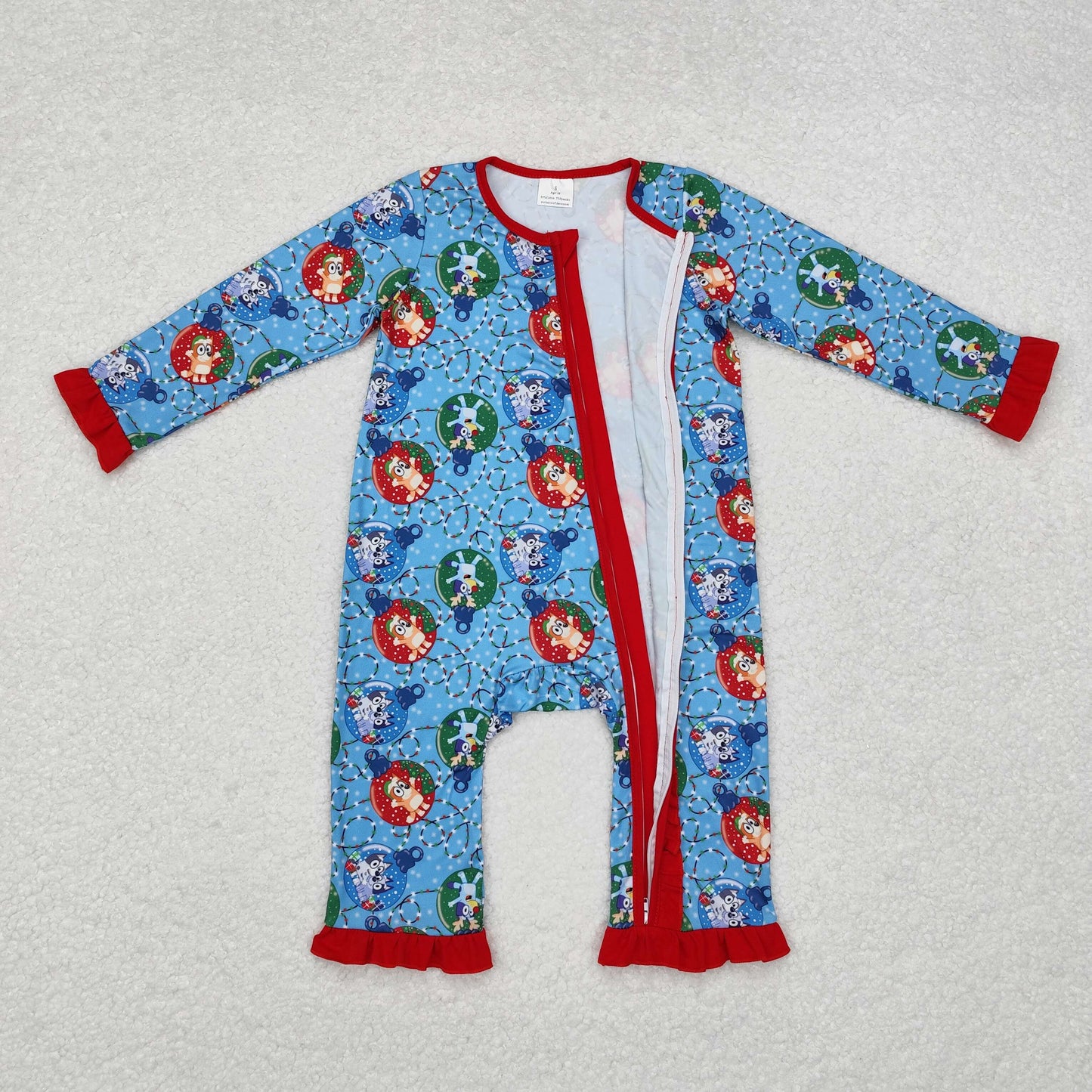 rts no moq LR1314 bluey Christmas lantern lace red and blue zipper long-sleeved jumpsuit