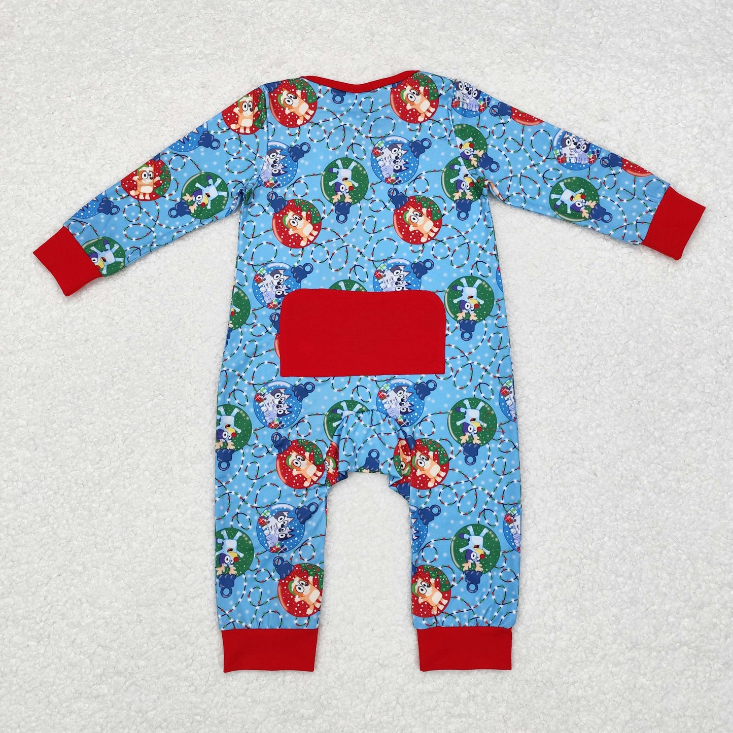 rts no moq LR1315 bluey Christmas lights red and blue zippered long-sleeved jumpsuit