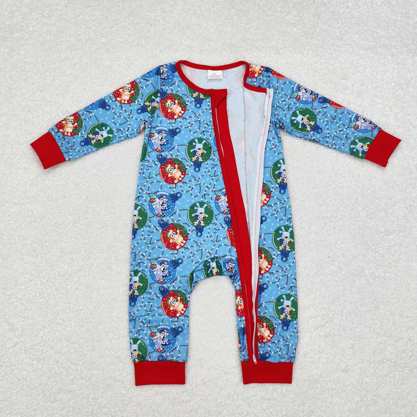 rts no moq LR1315 bluey Christmas lights red and blue zippered long-sleeved jumpsuit