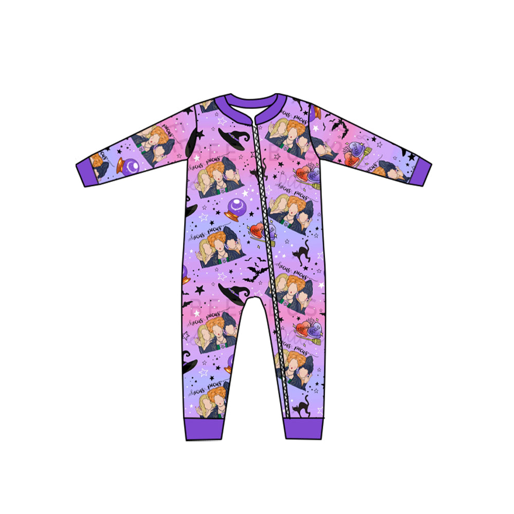 no moq sales LR1316 baby girls clothes hocus pocus purple long Sleeve Romper-2024.7.19