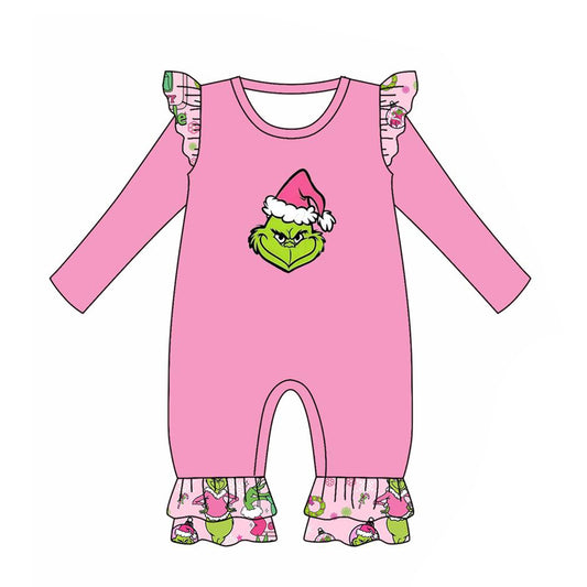 no moq sales LR1321 baby girls clothes Christmas pink long Sleeve Romper-2024.7.19