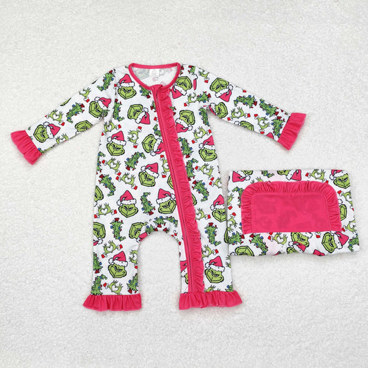 bamboo rts no moq LR1337 Modal grinch Christmas tree rose red lace white zipper long sleeve jumpsuit