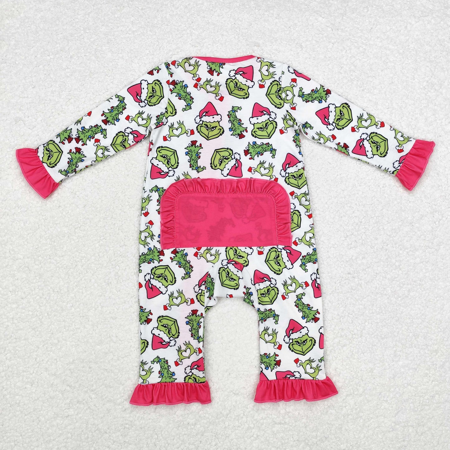 bamboo rts no moq LR1337 Modal grinch Christmas tree rose red lace white zipper long sleeve jumpsuit