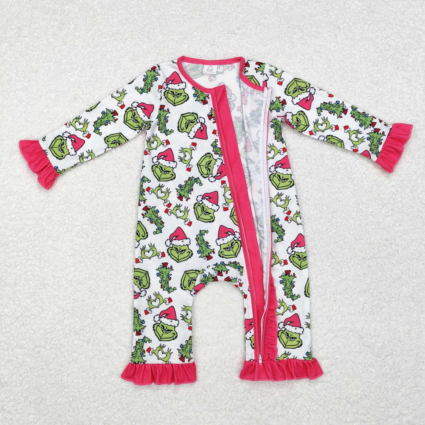 bamboo rts no moq LR1337 Modal grinch Christmas tree rose red lace white zipper long sleeve jumpsuit