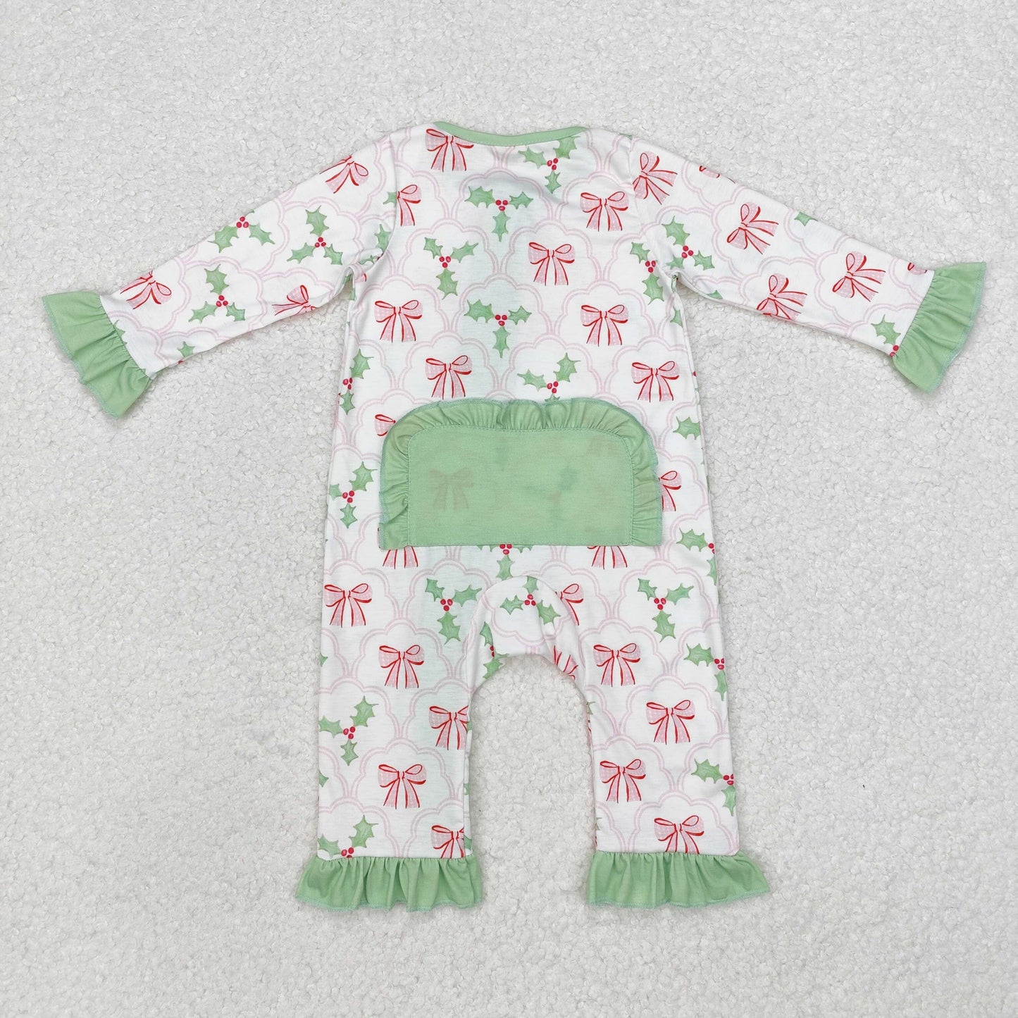 BAMBOO RTS NO MOQ ETA 5/7days Arrived LR1344 Modal pink bow pattern leaves green lace white zipper long sleeve jumpsuit