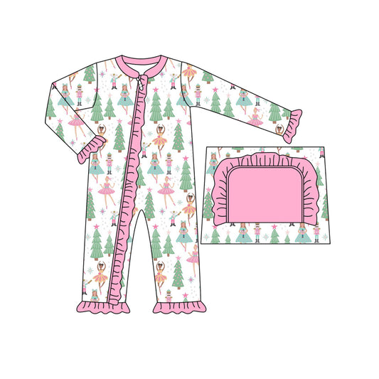 no moq sales LR1345 baby girls clothes Christmas trees pink long Sleeve Romper-2024.7.23