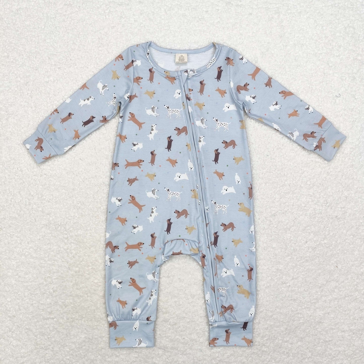 bamboo rts no moq LR1351 Modal puppy blue zipper long sleeve onesie