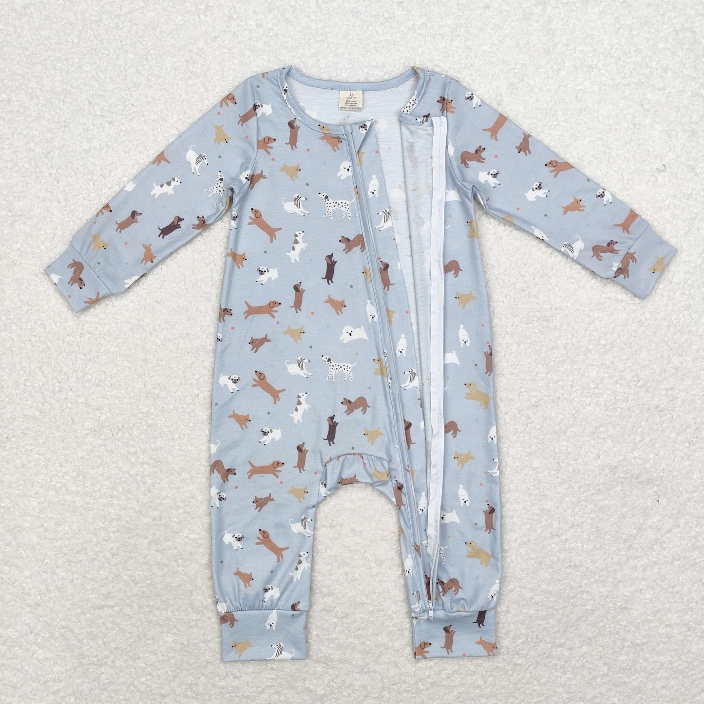 bamboo rts no moq LR1351 Modal puppy blue zipper long sleeve onesie