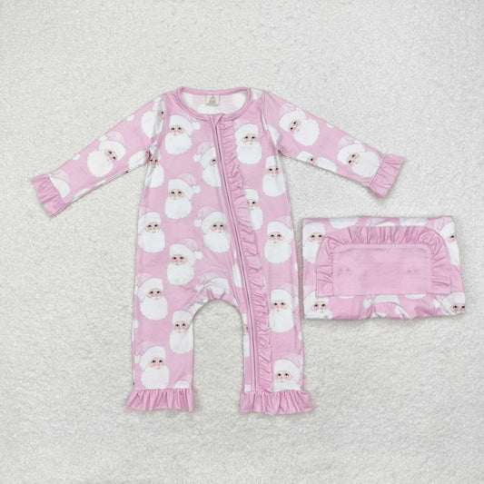 bamboo rts no moq LR1414 Modal Santa Claus light pink zipper long-sleeved jumpsuit