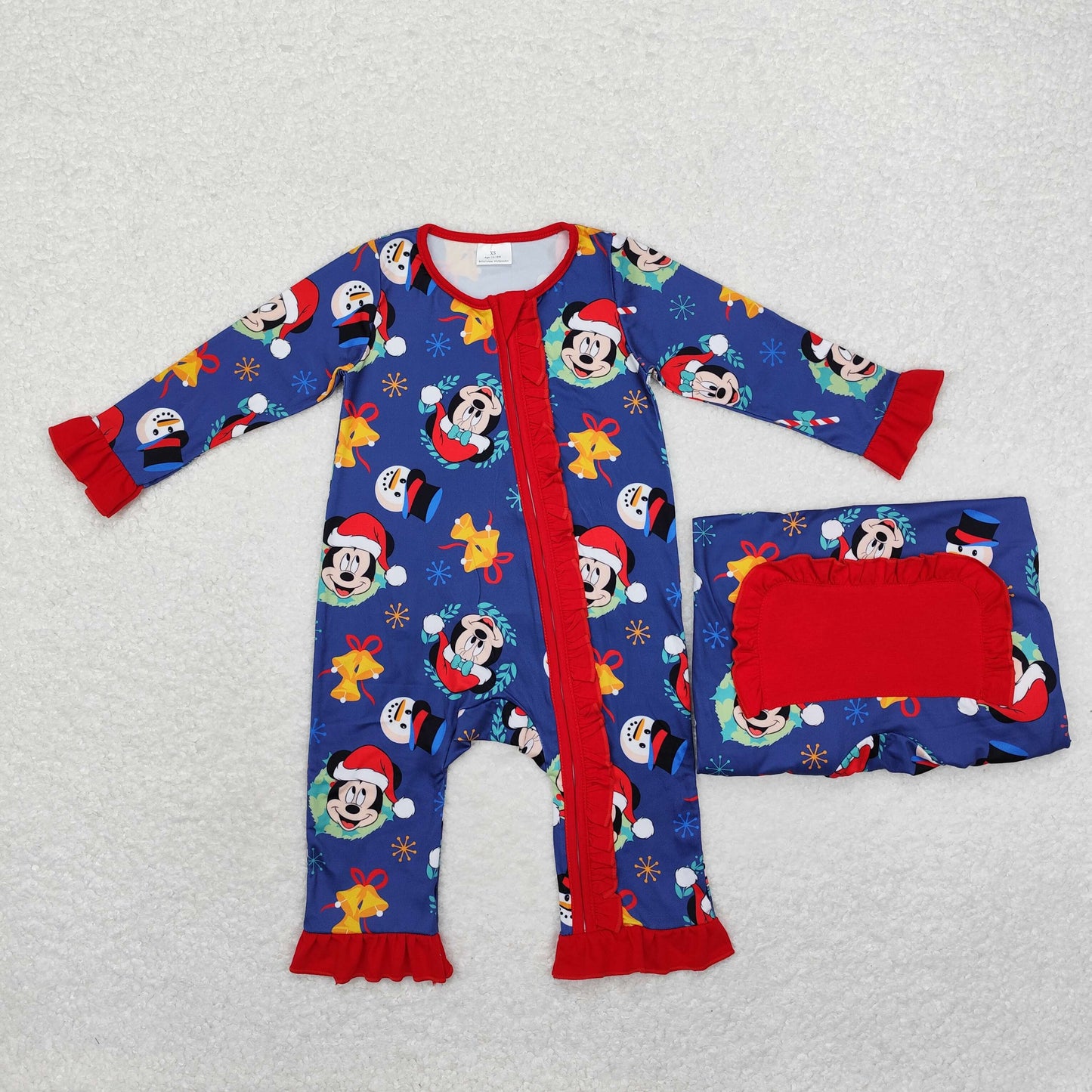 rts no moq LR1416 Christmas Mickey lace navy blue zipper long-sleeved jumpsuit