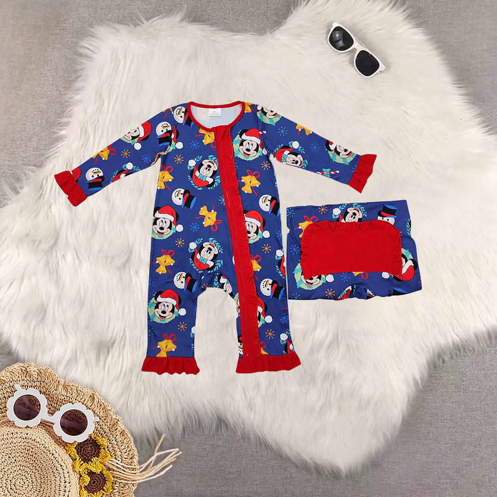 RTS NO MOQ Sibling baby girls baby boys clothes Christmas cartoon long-sleeved trousers suit & romper & adult pants