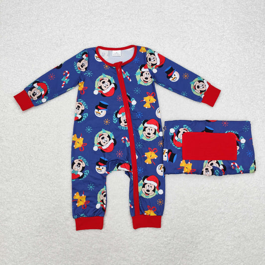 rts no moq LR1417 Christmas Mickey navy blue zipper long-sleeved jumpsuit