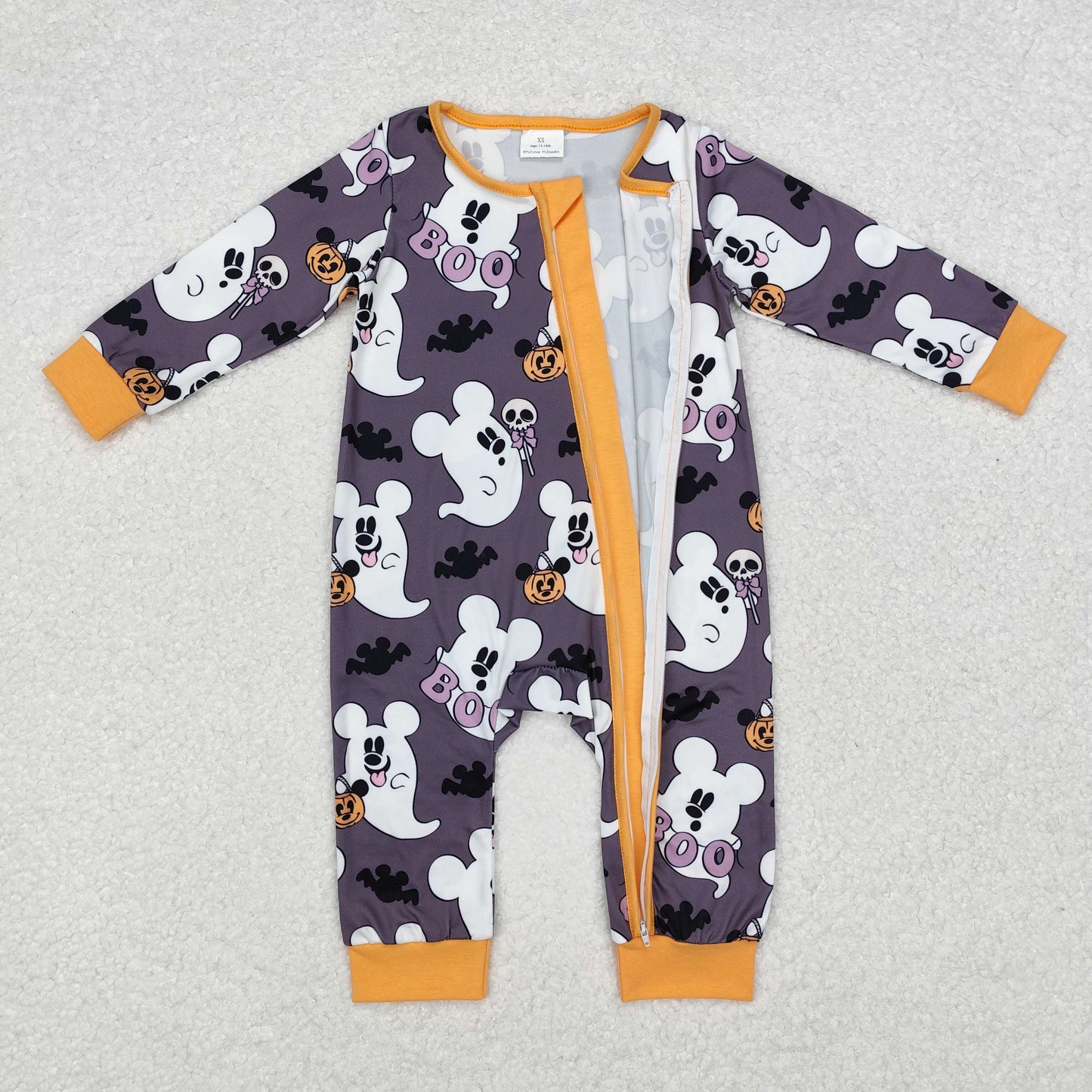 RTS NO MOQ ETA 5/7days LR1425 boo ghost Mickey grey zipper long sleeve jumpsuit