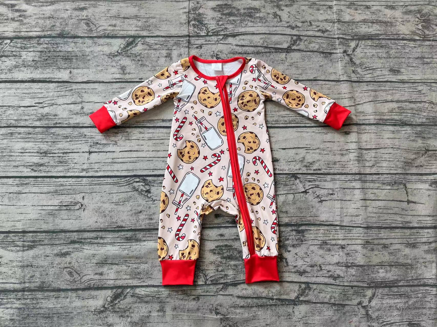 no moq sales LR1426 baby girls clothes Christmas biscuit long Sleeve Romper