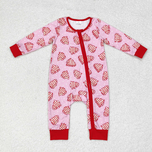 rts no moq LR1428 New Christmas Tree Cookie Polka Dot Pink Zipper Long Sleeve Bodysuit