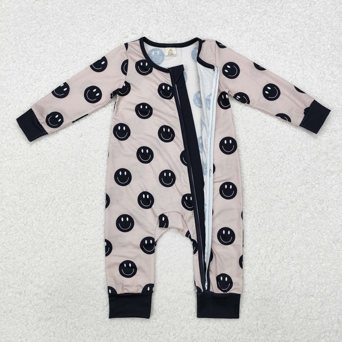 BAMBOO RTS NO MOQ ETA 5/7days Arrived LR1434 Modal smiley face light color zipper long-sleeved jumpsuit